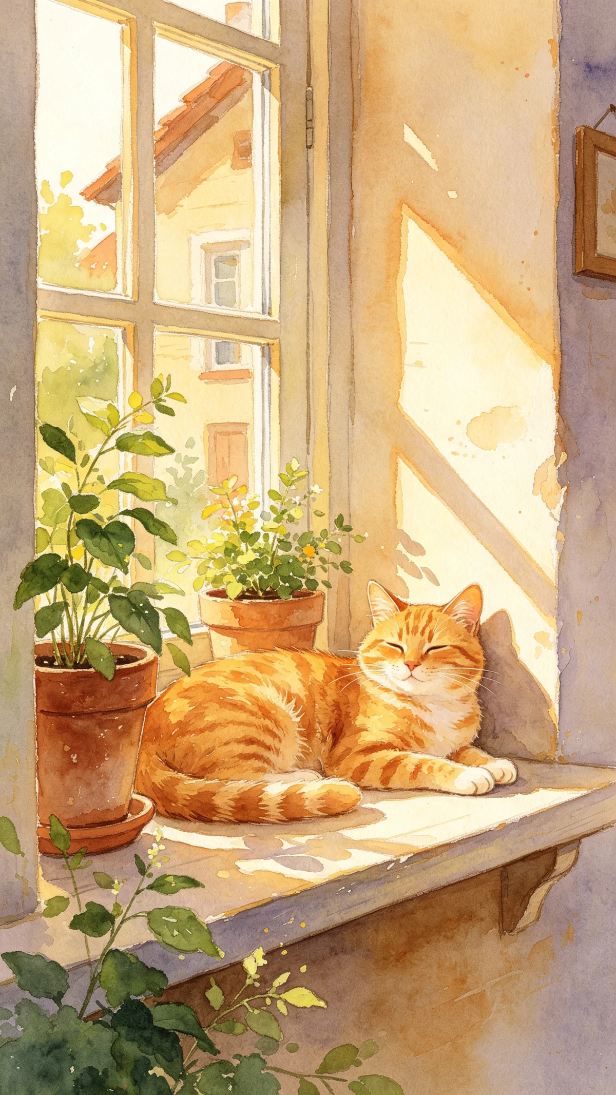 猫咪窗台治愈插画1